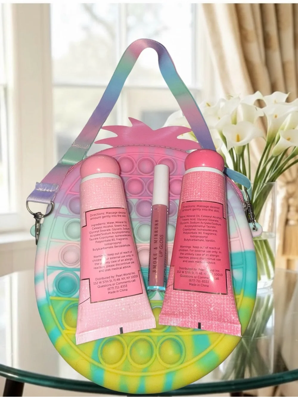 Pastel Pineapple Pop-It Crossbody Bag & Beauty Gift Set 3-Piece